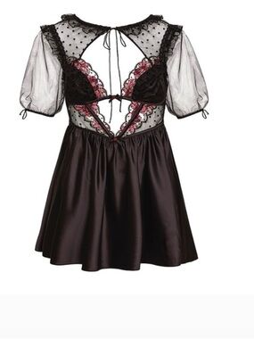 For Love And Lemons Juliet Puff Sleeve Lace Satin Mini Dress